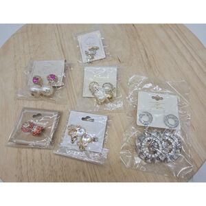 Lot 6 Princess Earrings Womens Multicolor Rhinestone‎ Dangle Hoop Stud Jewelry